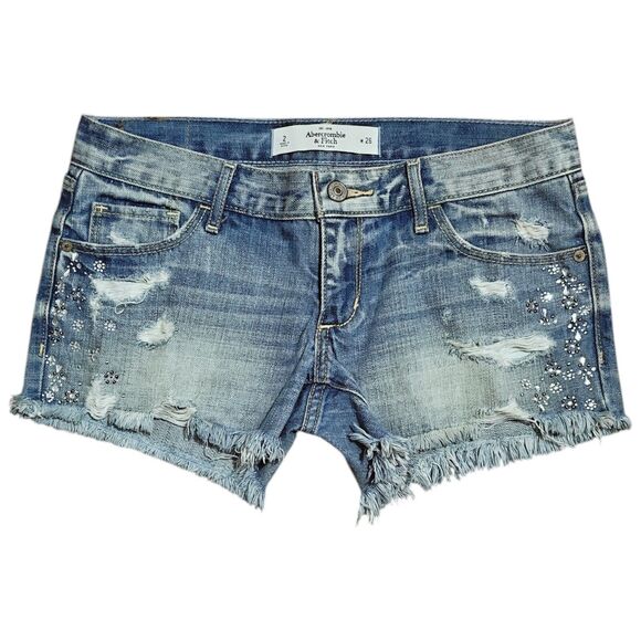 Abercrombie & Fitch Pants - Abercrombie & Fitch Micro Shorts Womens 2 / 28 Blue Jean Denim Mini Shortie Rip